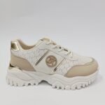 {+ПОДАРЪК} Ефектни дамски сникърси с повдигната подметка ( кремаво/бяло)