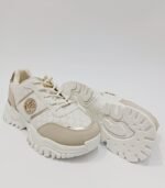 {+ПОДАРЪК} Ефектни дамски сникърси с повдигната подметка ( кремаво/бяло) - Image 3