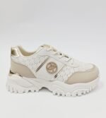 {+ПОДАРЪК} Ефектни дамски сникърси с повдигната подметка ( кремаво/бяло)